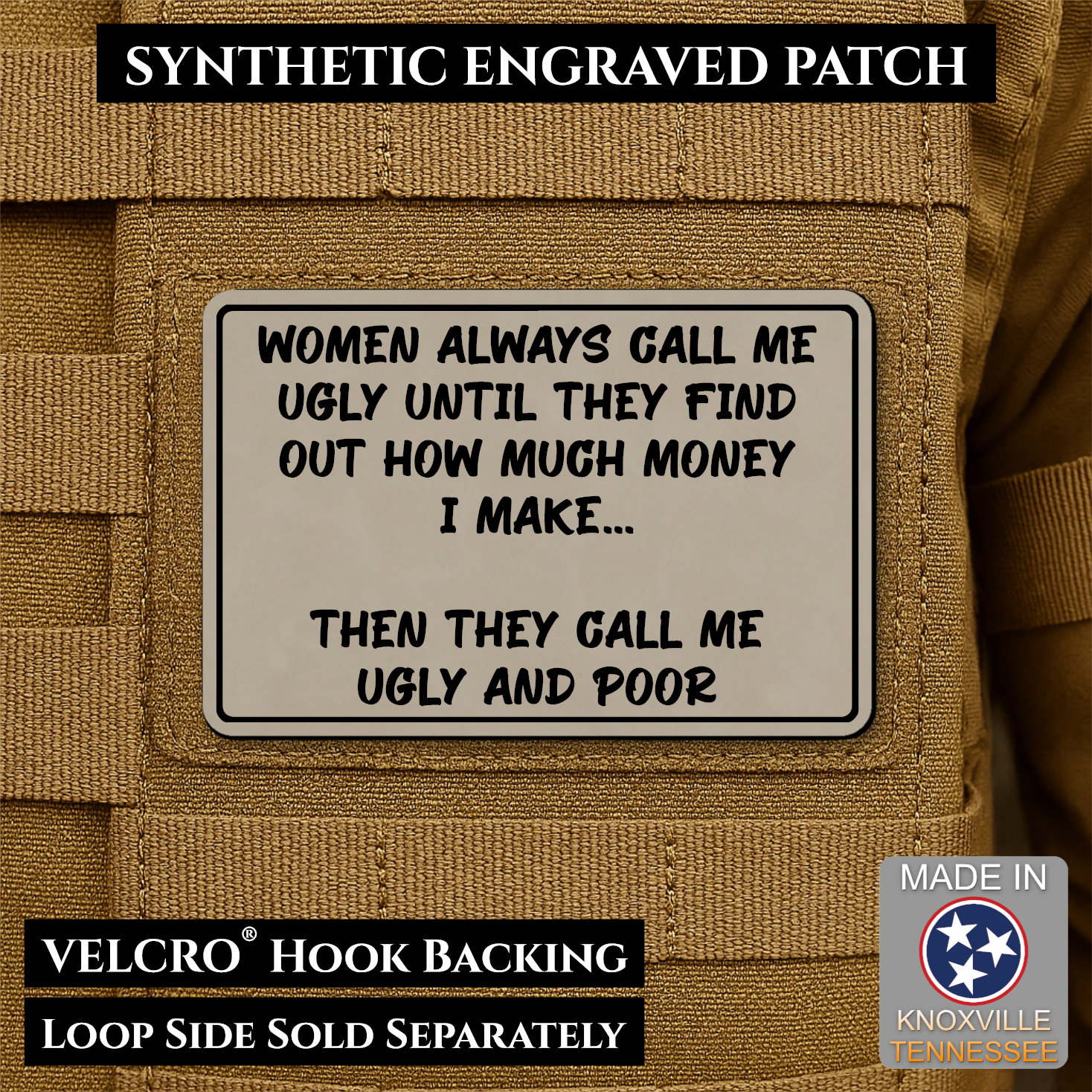 Ugly and Poor Funny Morale Patch | Made in USA | VELCRO® Brand Hook Backing
