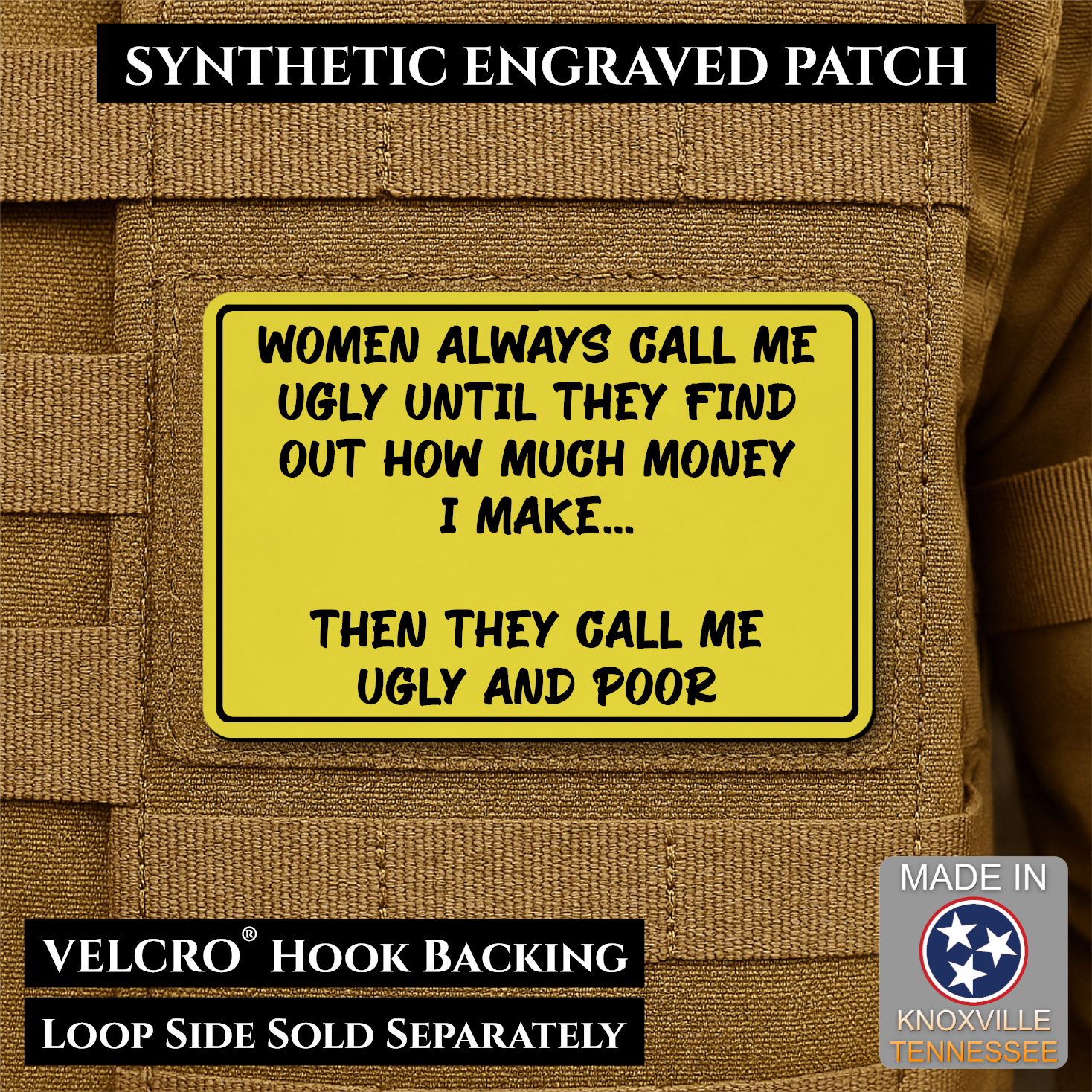 Ugly and Poor Funny Morale Patch | Made in USA | VELCRO® Brand Hook Backing