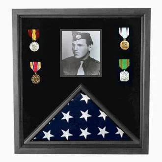 Military Photo Flag and Medal Display Case - 3x5 Ameriacn Flag