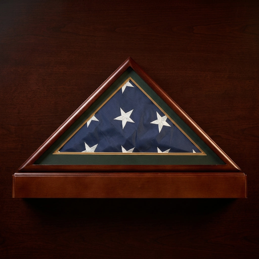 Burial/Funeral Flag Display Case Frame with Pedestal Stand - Green Mat