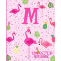 Composition Notebook M: Pink Flamingo Initial M Composition Wide Ruled Notebook - Paperback