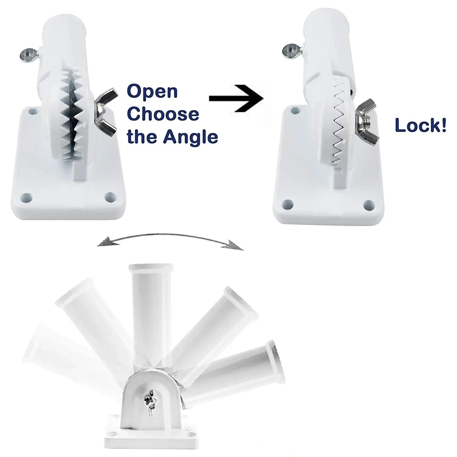 Adjustable Flagpole Bracket – 13 Position Aluminum Mount for House | White