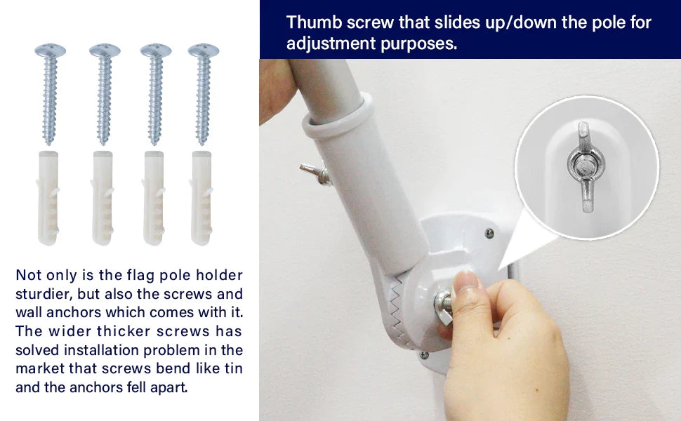 Adjustable Flagpole Bracket – 13 Position Aluminum Mount for House | White