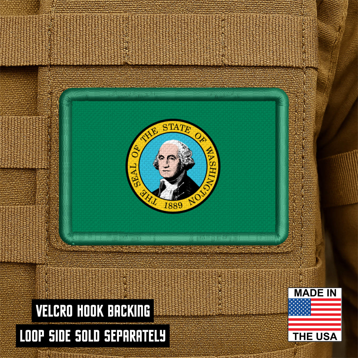 Washington State Flag Patch 2"x3" Hook & Loop | Made in USA | Pro-Print Full Color & Tactical Options
