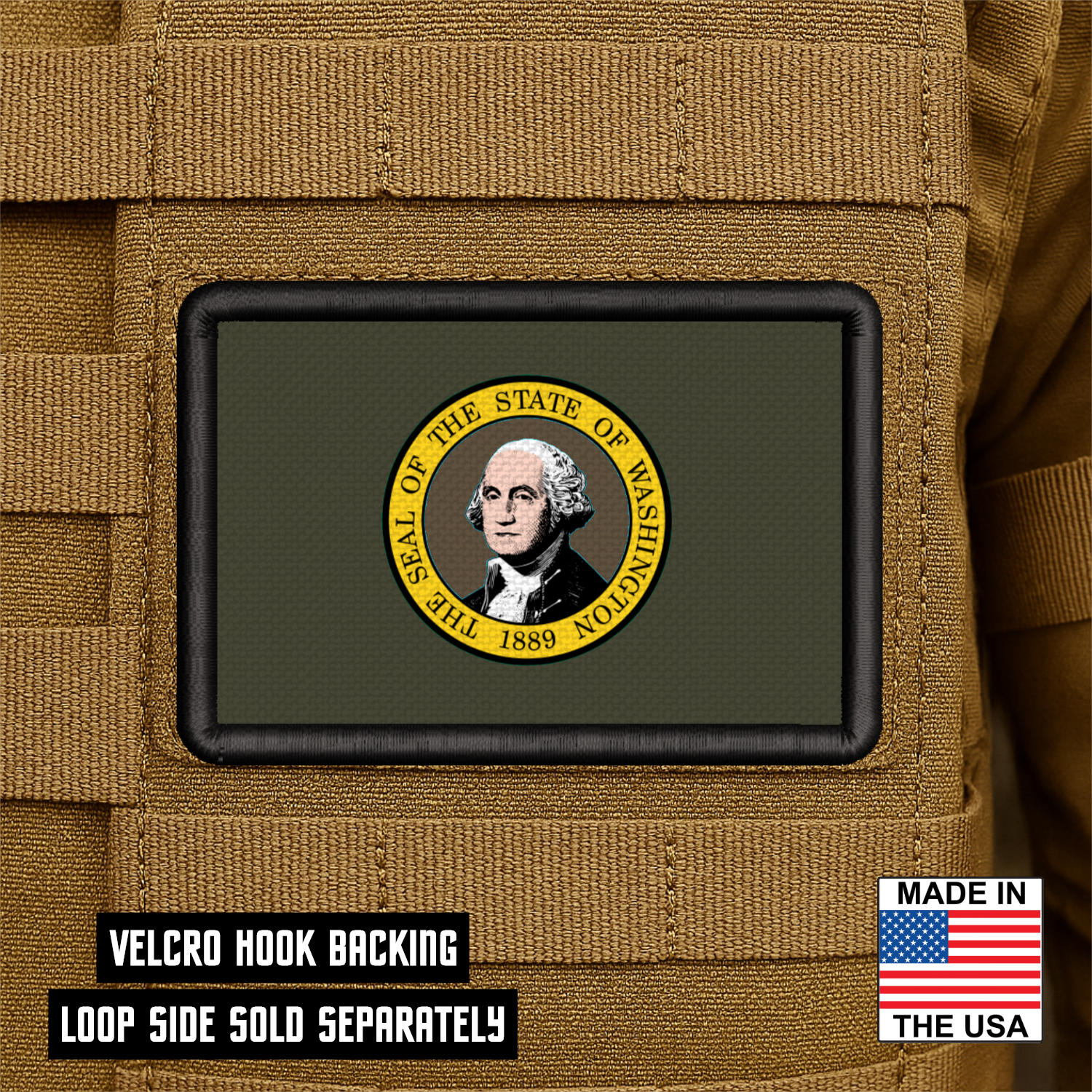 Washington State Flag Patch 2"x3" Hook & Loop | Made in USA | Pro-Print Full Color & Tactical Options
