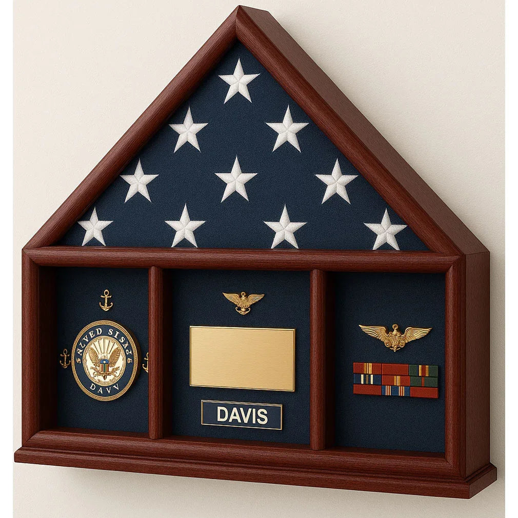 Oak 3 x 5 flag memorial case, Walnut Case