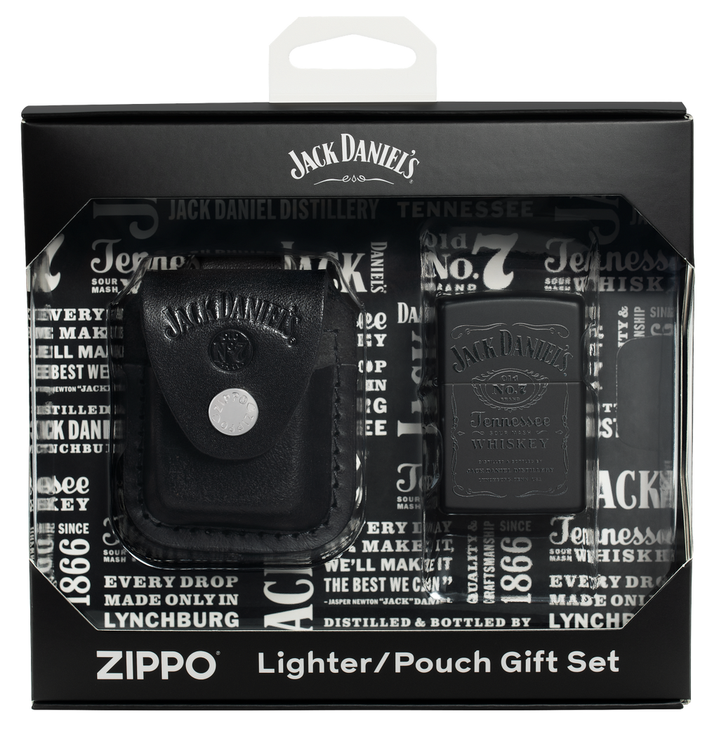 Zippo Jack Daniels Black Matte Lighter and Pouch Gift Set #48460