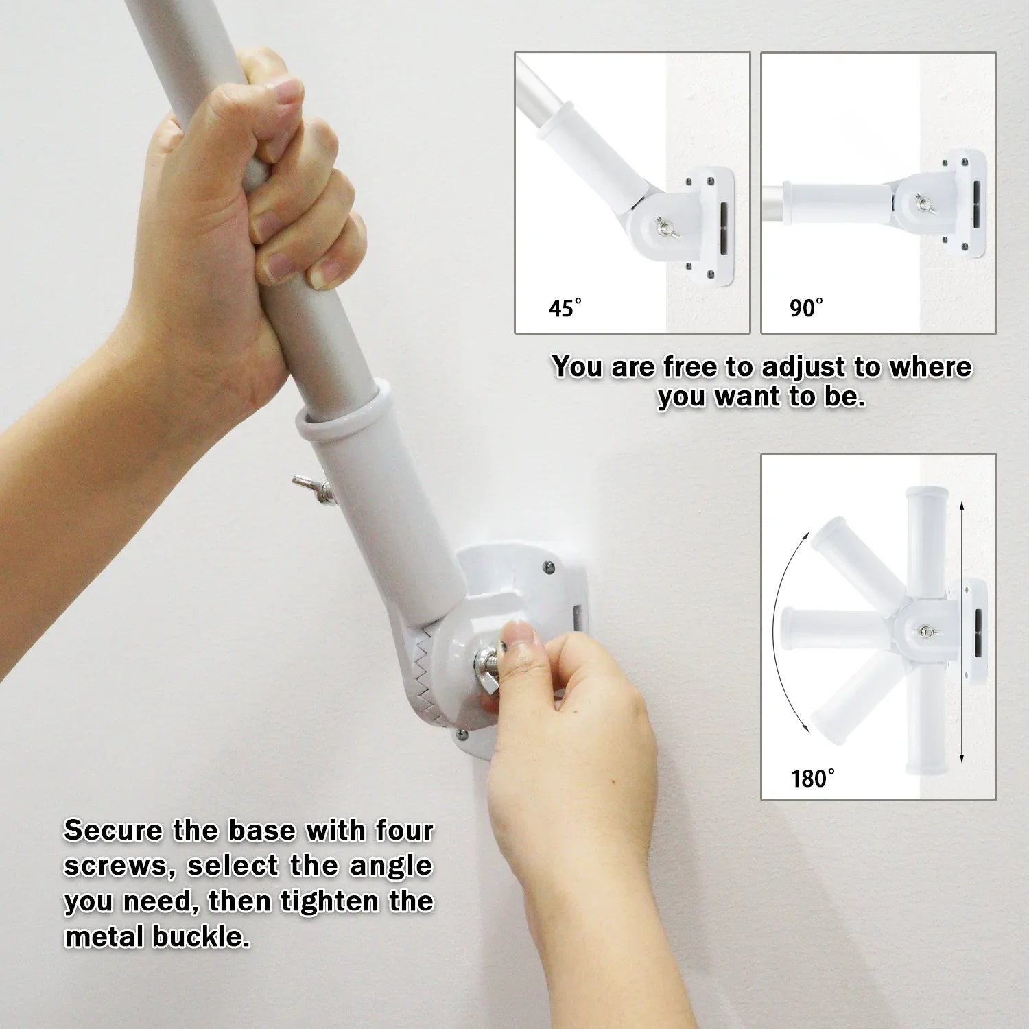 Adjustable Flagpole Bracket – 13 Position Aluminum Mount for House | White