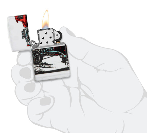 Zippo Classic Hot Rod 540 Design, White Matte Lighter #48660