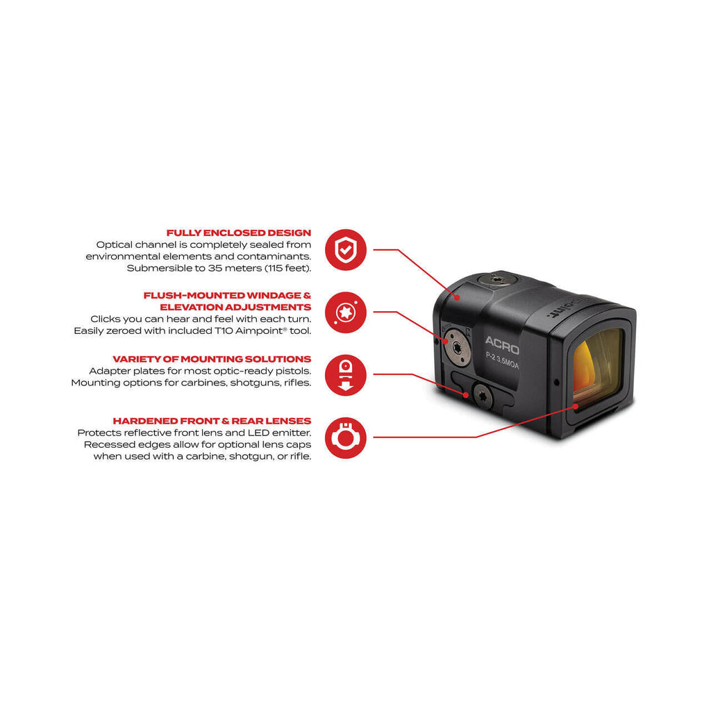 Aimpoint Acro P2 - Red Dot Reflex Sight  w/ Fully Enclosed Body & 5 Year Battery Life