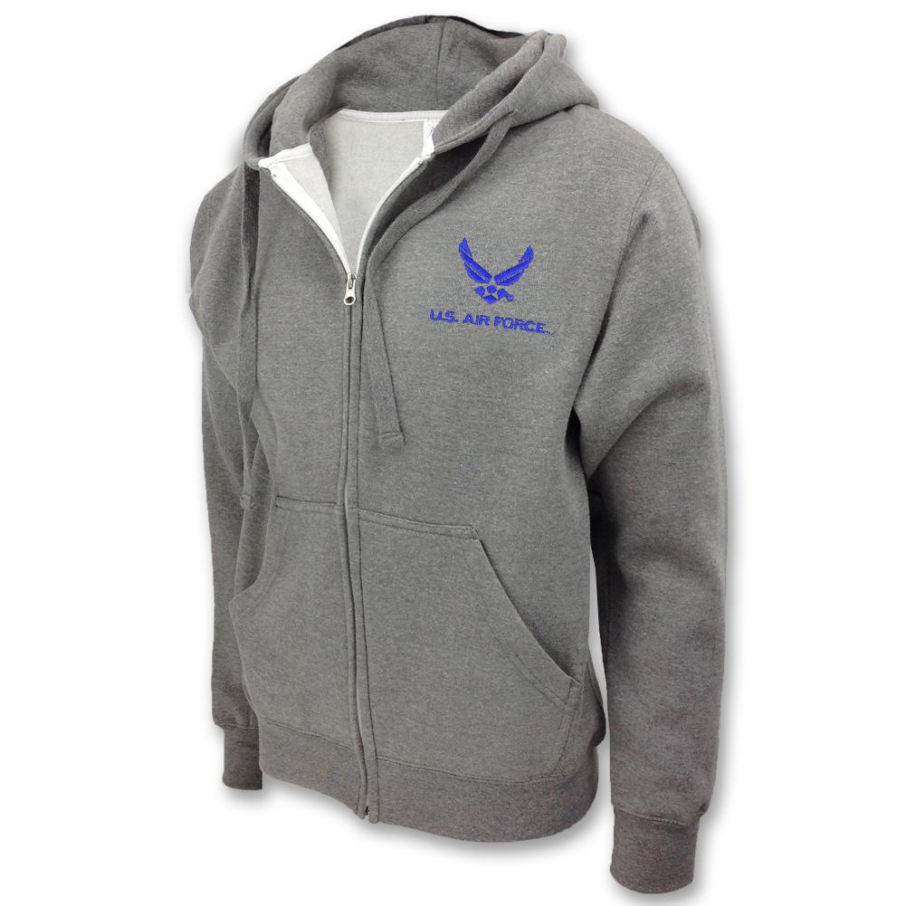Air Force Wings Embroidered Full Zip Hood (Grey)