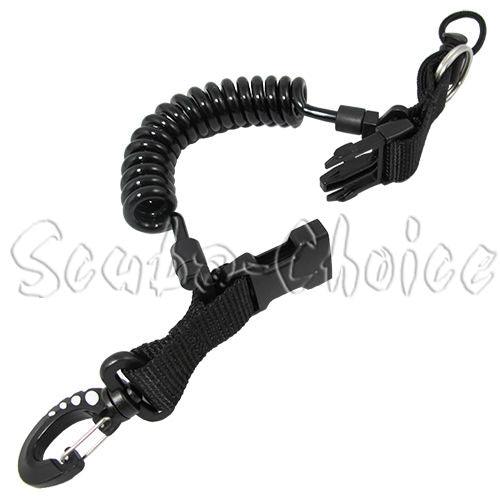 Scuba Diving  Shark Coil Lanyard with 1 Snap and Quick Release Buckles Black