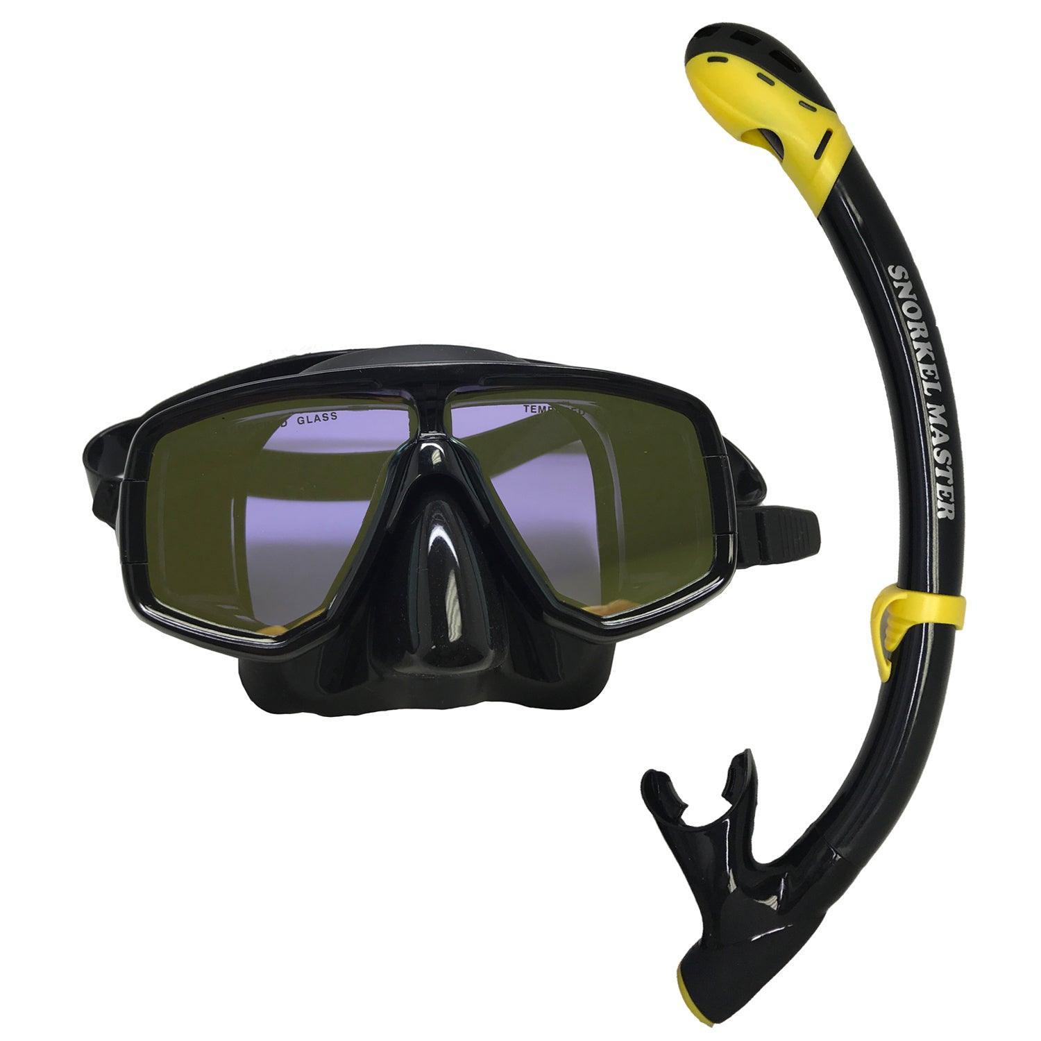 Scuba Choice Mask With Yellow Mirror Coated Lense + Black/Yellow Snorkel Combo