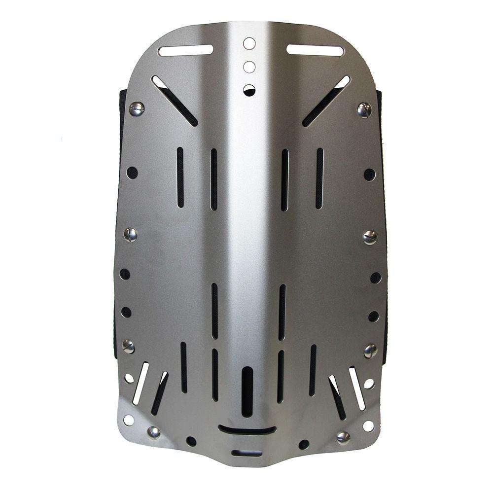 Scuba Tech Diving Stainless Steel Silver Backplate w/ Pad & 8 Bookscrews Combo