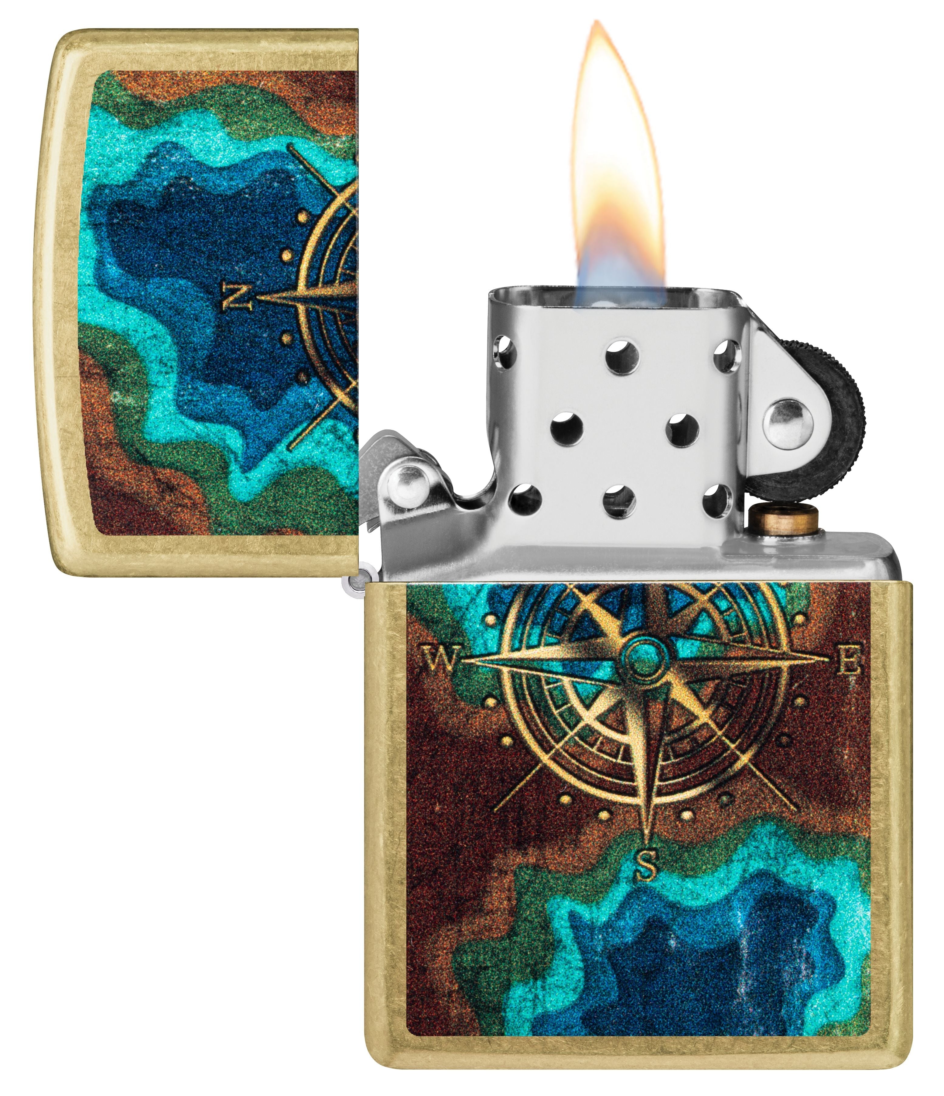 Zippo Compass Rose Map Art, Street Brass Lighter #47190