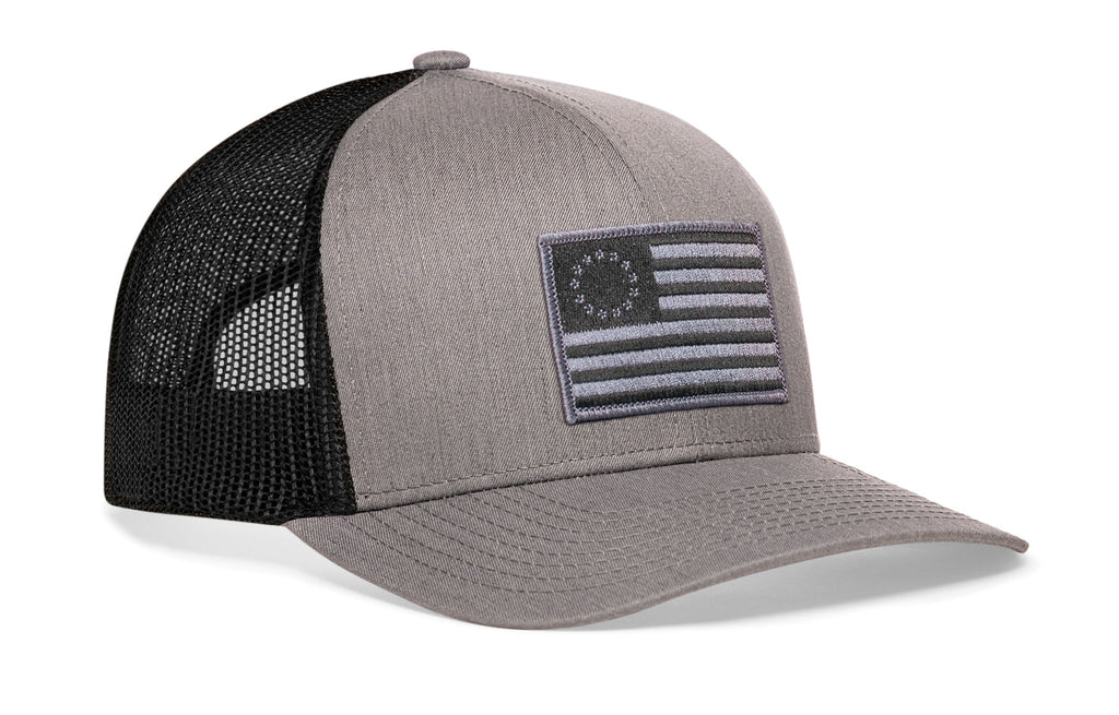 Betsy Ross Flag Trucker Hat  |  Black USA Snapback