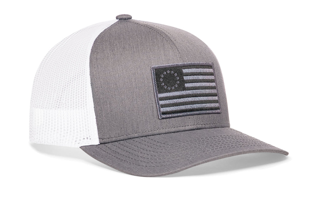 Betsy Ross Flag Trucker Hat  |  Black USA Snapback