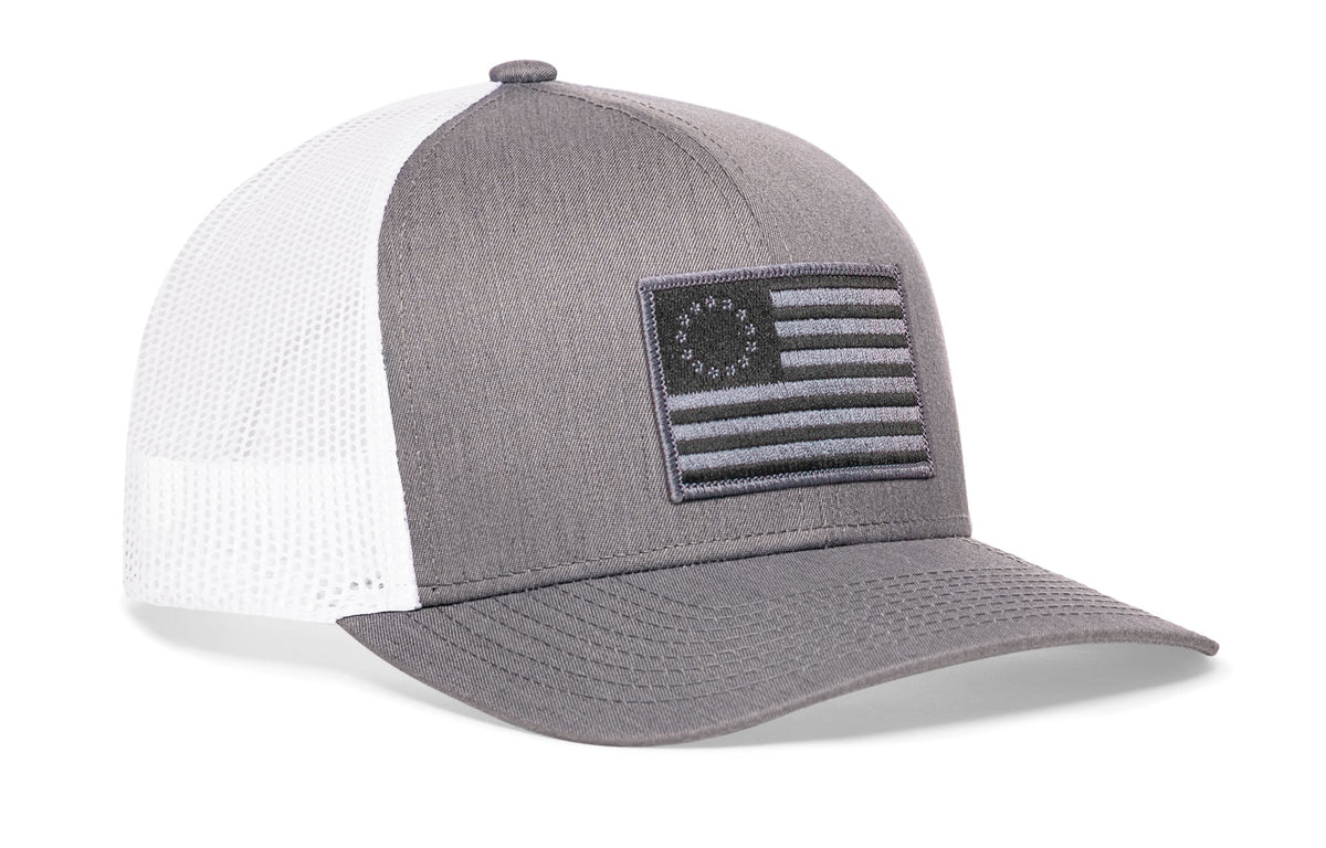 Betsy Ross Flag Trucker Hat  |  Black USA Snapback