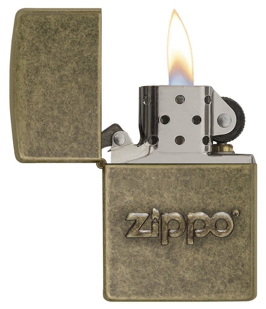 Zippo Stamped Logo Classic Antique Lighter, Brass Finish #28994