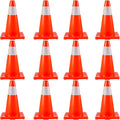12Pack 18" Traffic Cones, Safety Road Parking Cones PVC Base, Orange Traffic Cone with Reflective Collars, Hazard Construction Cones for Home Traffic Parking