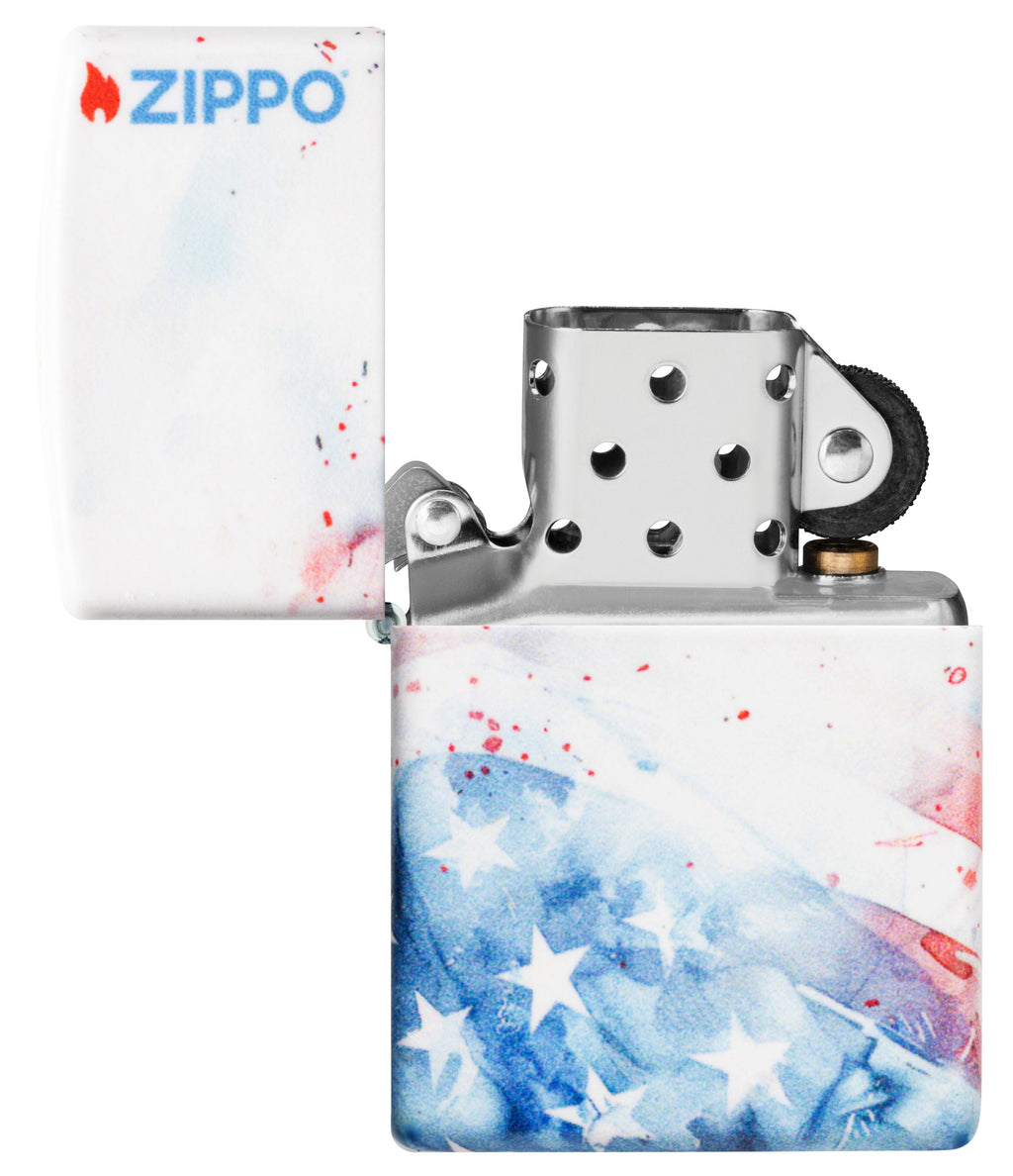 Zippo American Flag Watercolor, 540 White Matte Lighter #47209