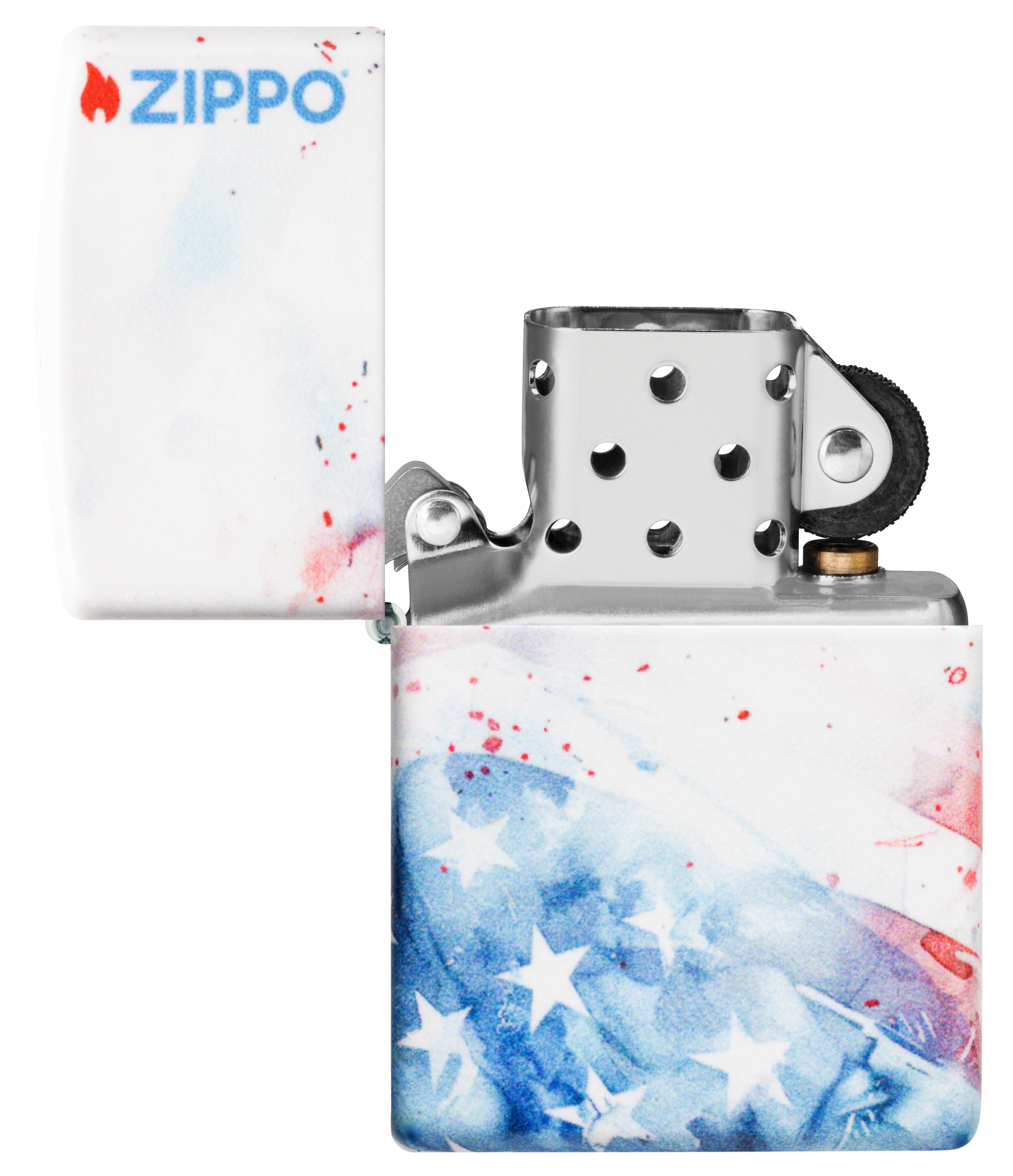 Zippo American Flag Watercolor, 540 White Matte Lighter #47209