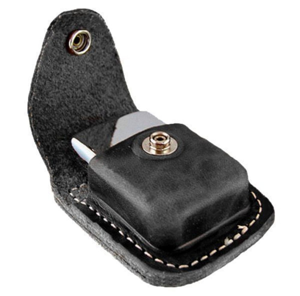 Zippo Sapphire Blue Logo Lighter & Black Leather Pouch Gift Box Set