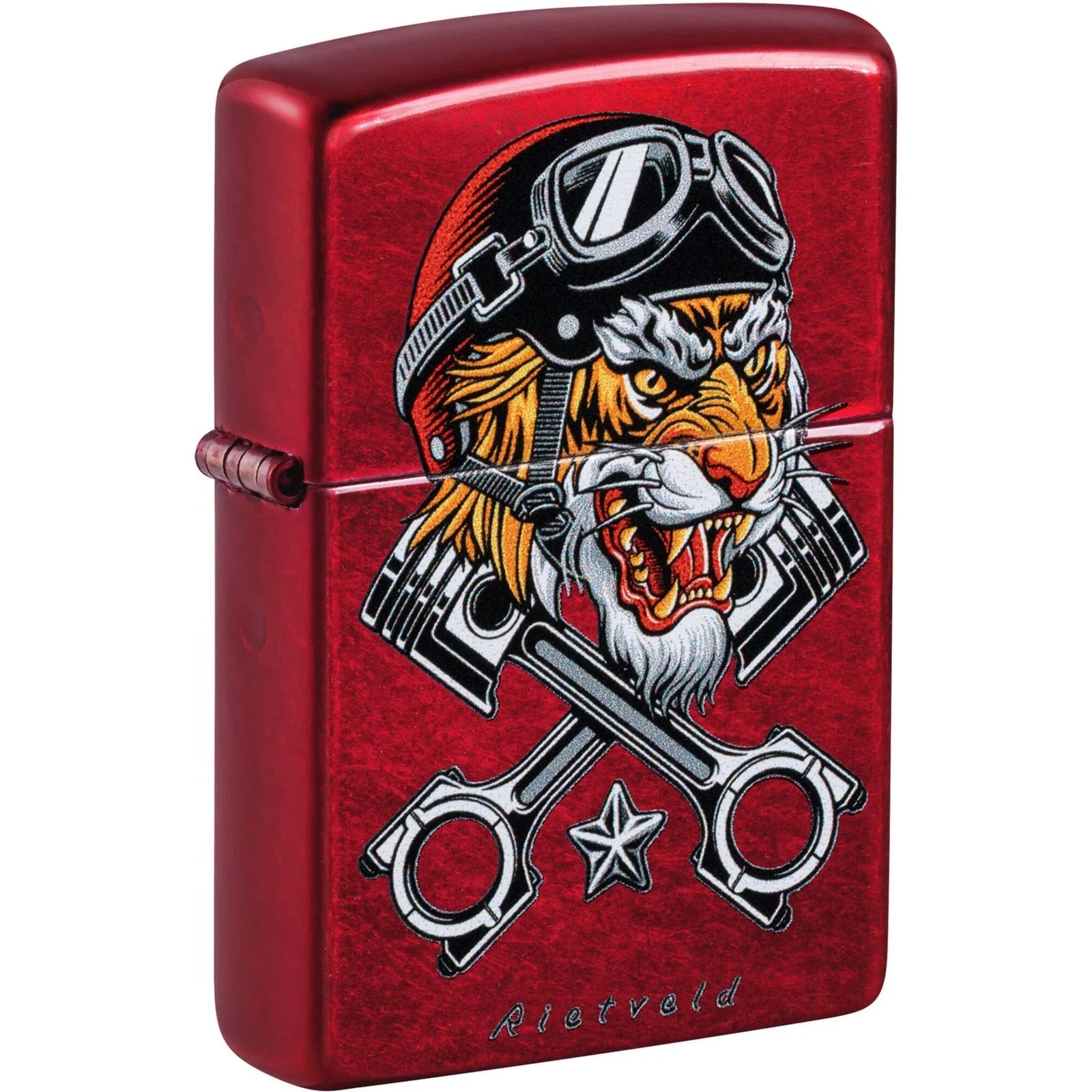 Zippo Rietveld Biker Tiger Candy Apple Red Lighter #46934