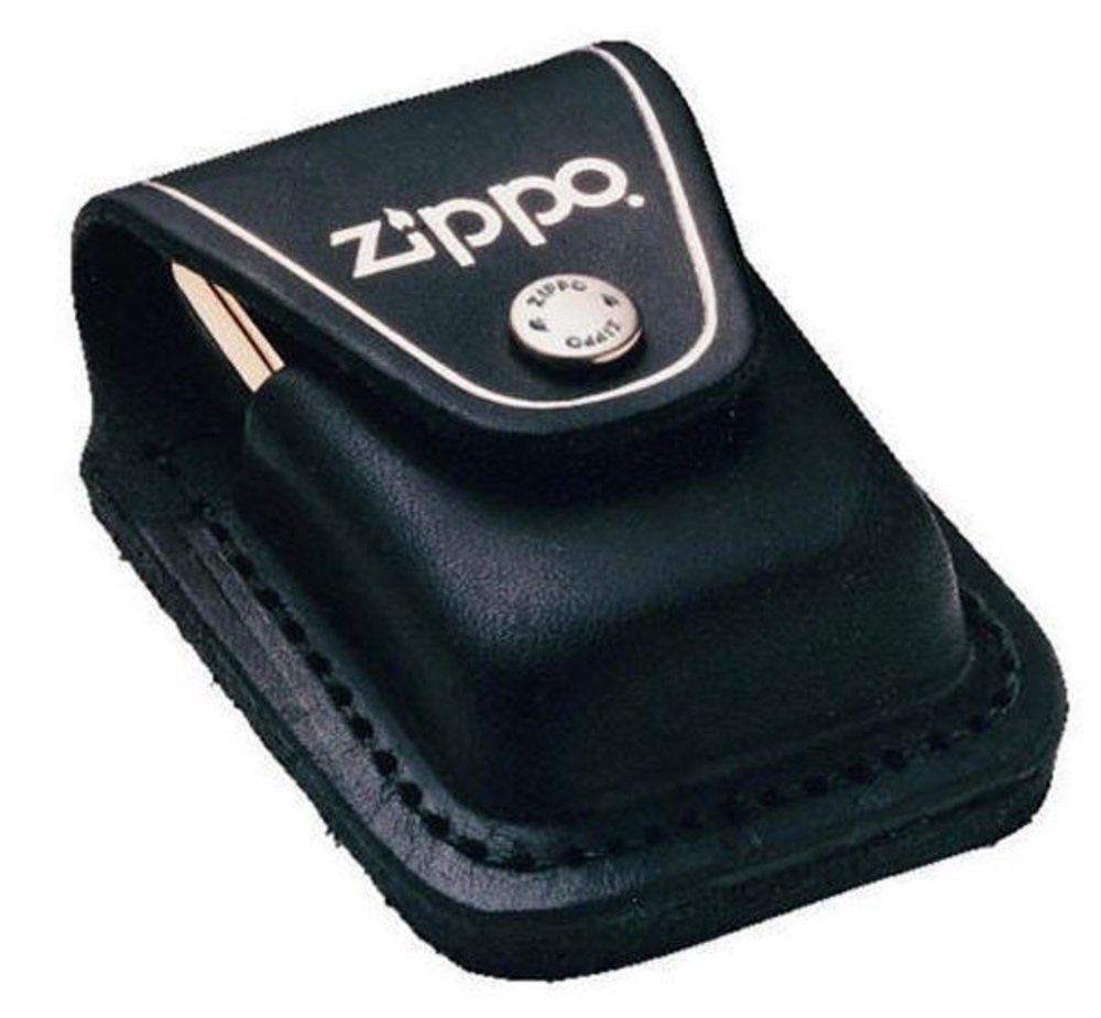 Zippo Sapphire Blue Logo Lighter & Black Leather Pouch Gift Box Set