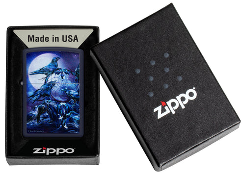 Zippo Raven Dreams Navy Matte Lighter & Leather Pouch Gift Box Set