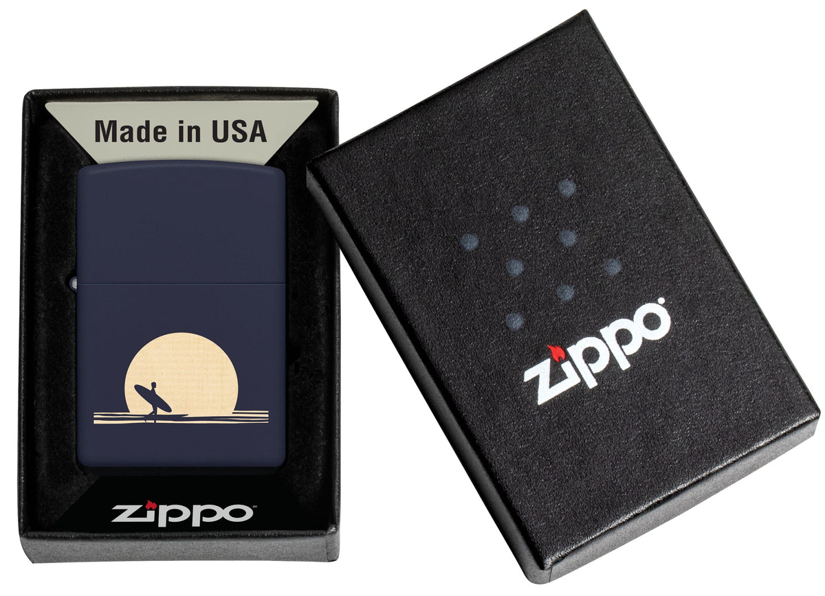 Zippo Surfer Sunset Scene, Navy Matte Lighter #47213