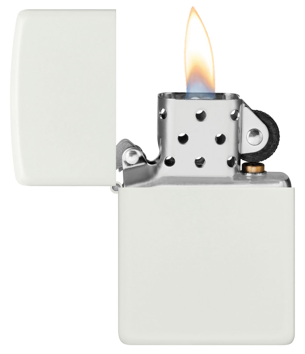Zippo White Matte Custom Lighter & Black Clip-On Leather Pouch Gift Set