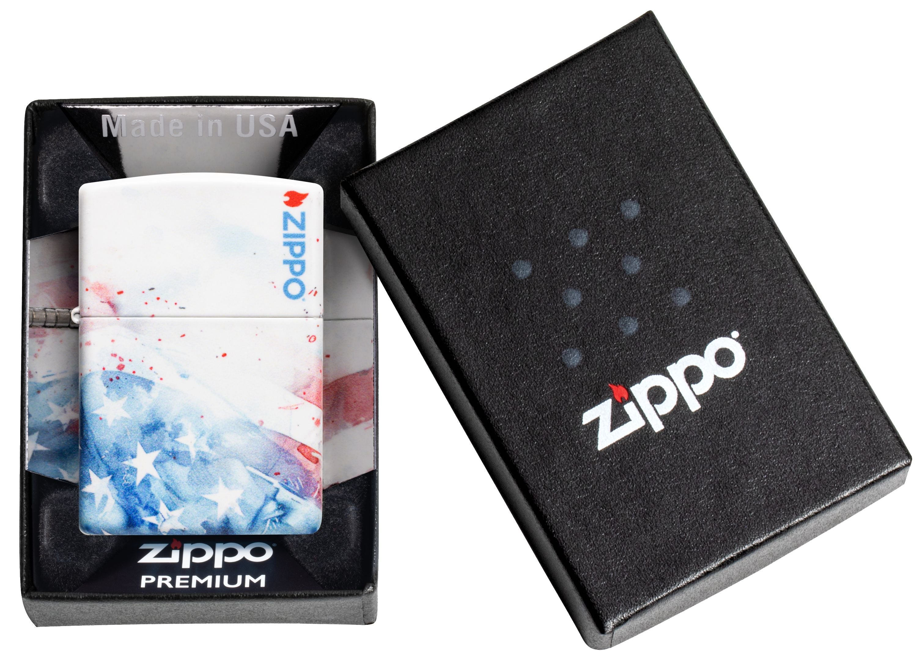 Zippo American Flag Watercolor, 540 White Matte Lighter #47209