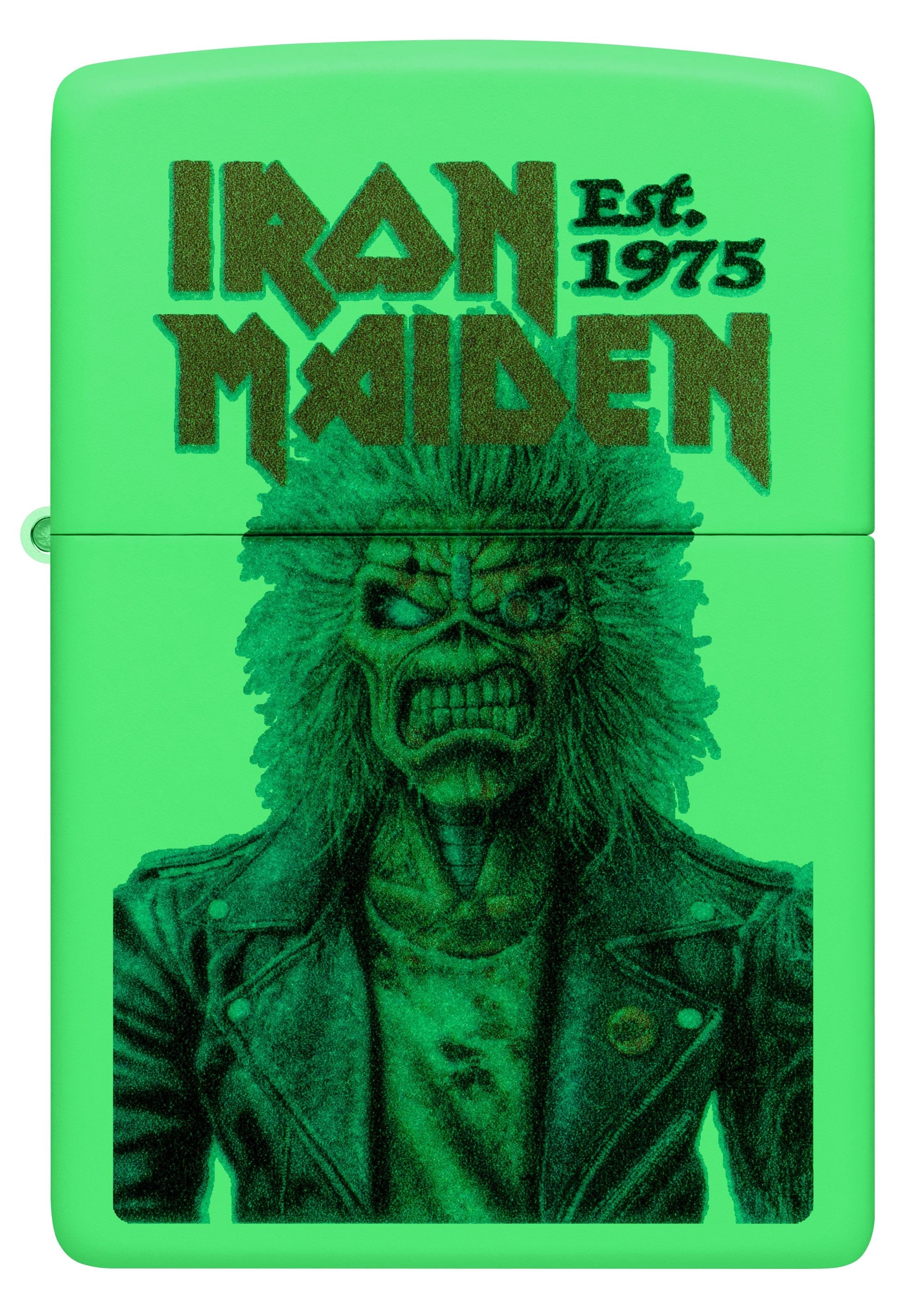 Zippo Iron Maiden Est. 1975 Eddie, Glow-in-the-Dark Green Lighter #47198