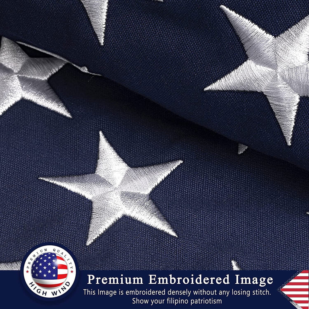 This 100% Cotton 3x5 ft American Flag, Heavy Duty Fabric, Longest Lasting, Embroidered Stars, Sewn Stripes, Brass Grommets, The Best Cotton US House Flags