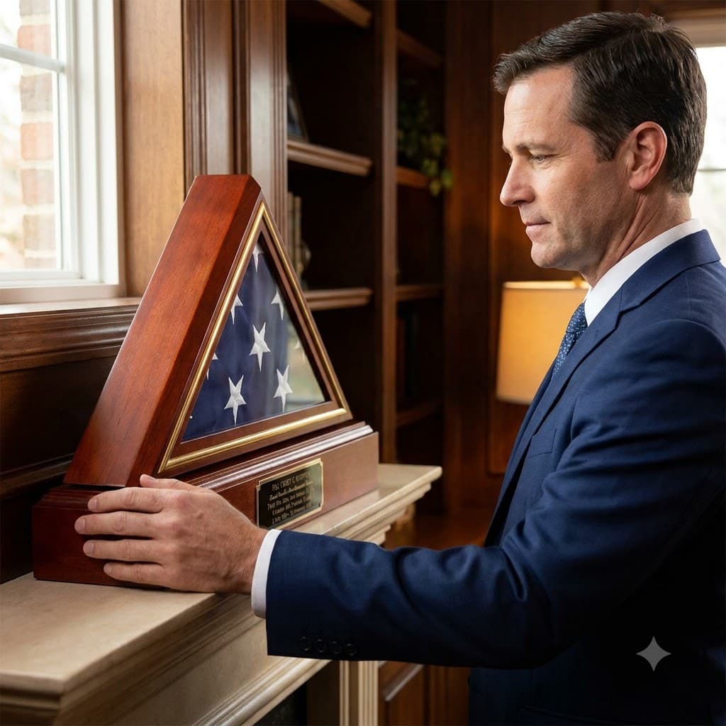 Flag and Base display case, American Flag and Pedestal Display Frame