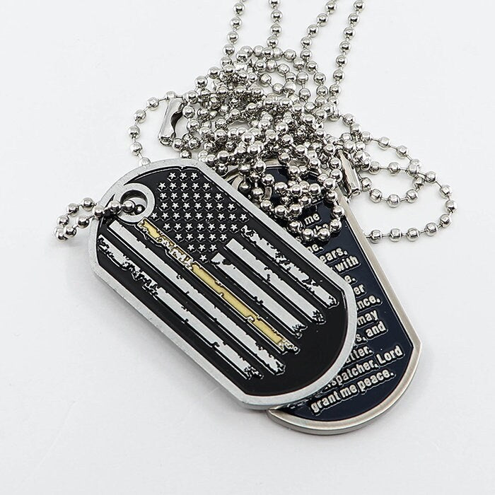 Thin Gold Line Distress Flag Dispatcher Prayer Dog Tag and Dispatcher Thin Gold Line Gift