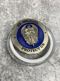 St Michael Protect Us Police Officer Prayer Challenge Coin Perfect For Police Appreciation or Police Week.  Translucent blue enamel.