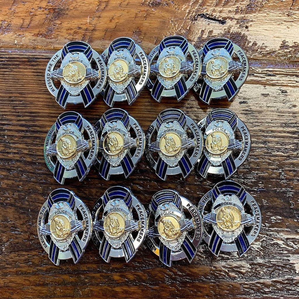 Blessed are the Peacemakers Thin Blue Line Ribbon Memorial Mini Metal PD Pin