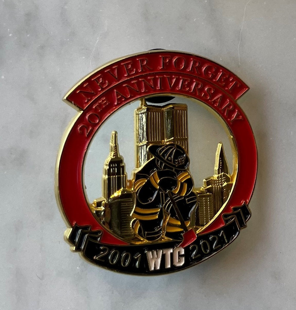 Rare Find | Limited Edition Firefighter Kneeling  Pin Twin Tower Never Forget 9-11-01 20th Anniversary