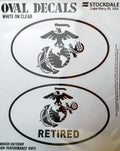 U.S. Marines, Retired, 2-Piece White and Clear Euro Decal Sticker Set, 4x2.5 Inch Each, United States Military