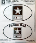 U.S. Army, Proud Dad, 2-Piece White and Clear Euro Decal Sticker Set, 4x2.5 Inch Each, United States Military