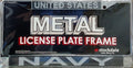 United States Navy Military Metal License Plate Frame Chrome Tag Cover, Laser Acrylic Mirrored Inserts, Carbon Fiber Design, 12x6 Inch