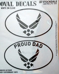 U.S. Air Force, Proud Dad, 2-Piece White and Clear Euro Decal Sticker Set, 4x2.5 Inch Each, United States Military