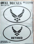 U.S. Air Force, Retired, 2-Piece White and Clear Euro Decal Sticker Set, 4x2.5 Inch Each, United States Military