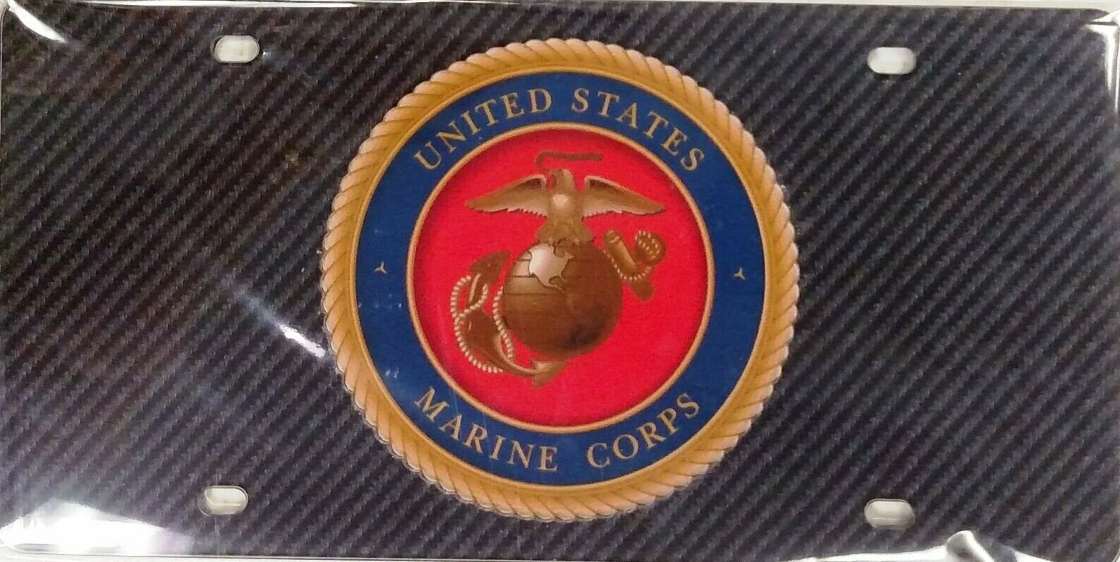 United States Marines Military Laser Tag License Plate, Carbon Fiber Design, Mirrored Acrylic, 12x6 Inch