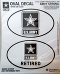 U.S. Army, Retired, 2-Piece White and Clear Euro Decal Sticker Set, 4x2.5 Inch Each, United States Military