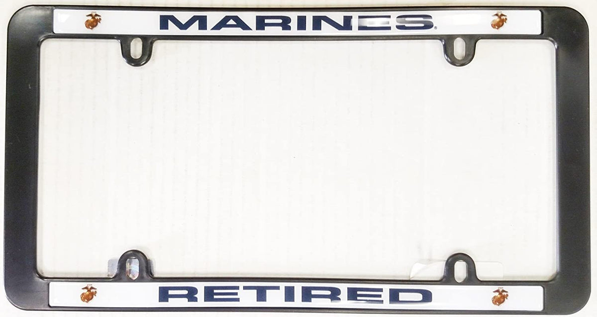 Marines RETIRED Black Plastic License Plate Frame Tag Cover United States Marine Corp Military