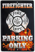 Firefighter Premium Metal Wall Parking Sign, 12x18 Inch, Great for Man Cave, Bed Room, Office, Home Decor