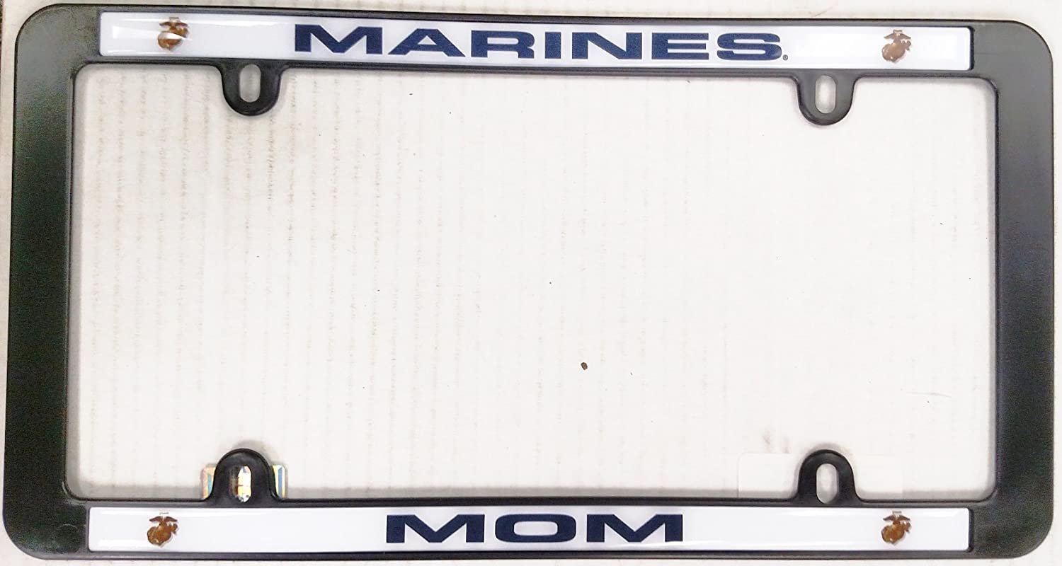 Marines MOM Black Plastic License Plate Frame Tag Cover United States Marine Corp Military